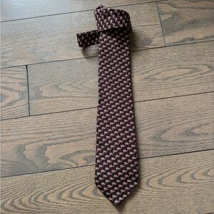 Ermenegildo Zegna Black Tie with Red and Cream Geometric Motif